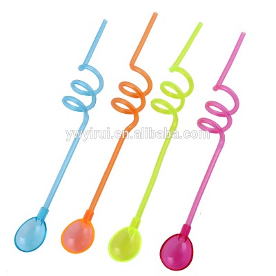 Colored plastic drinking straws with spoon