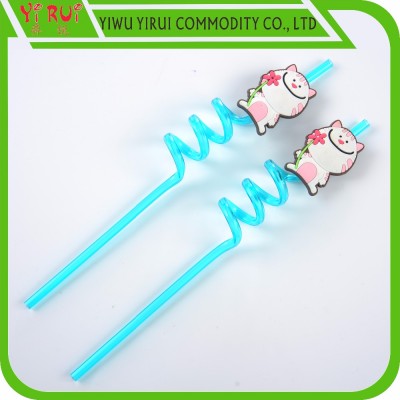 food grade cat logo design shape drinking straw with blue color